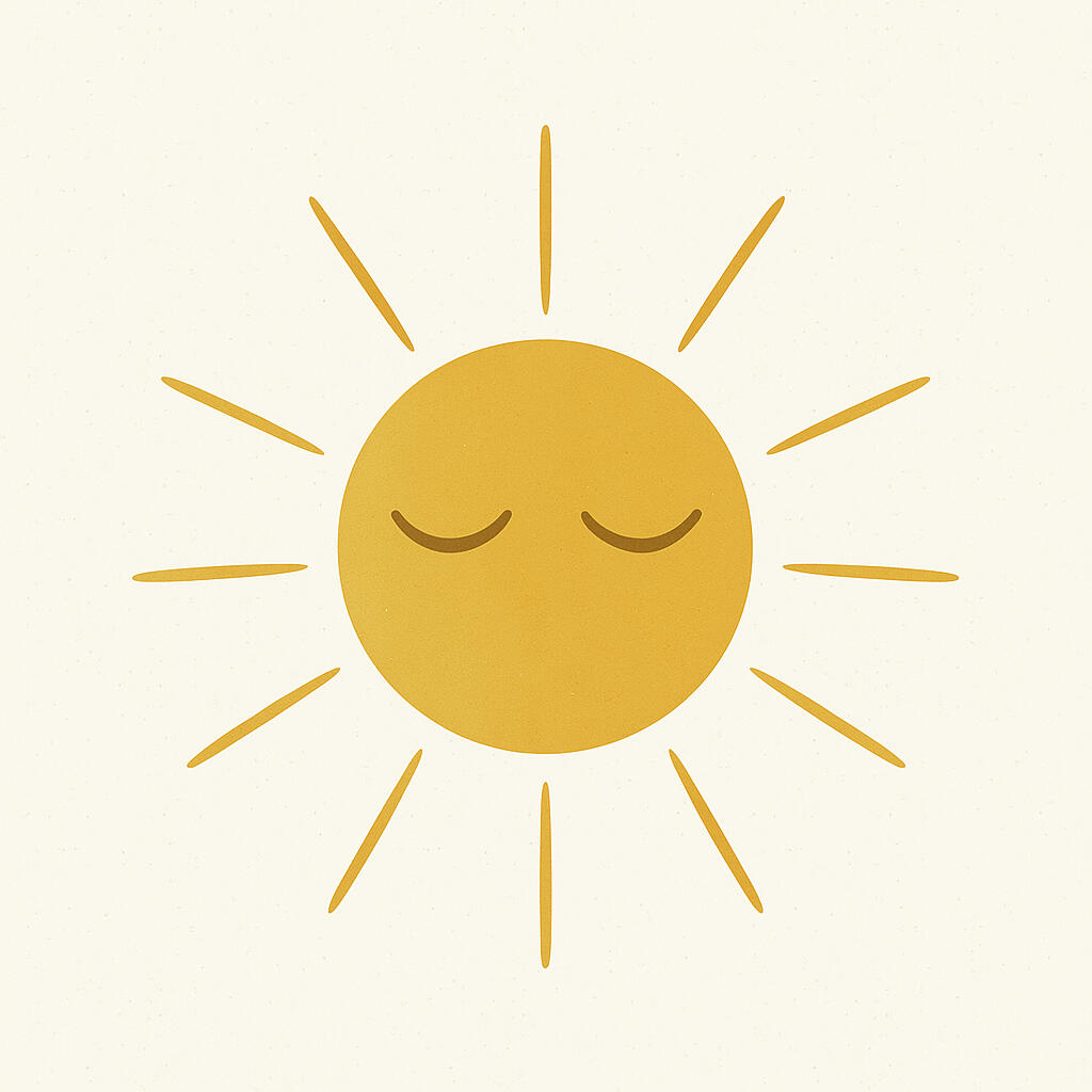 Dnevna svetlost Minimalistička ilustracija sunca sa zatvorenim očima – simbol unutrašnje jasnoće i mira.